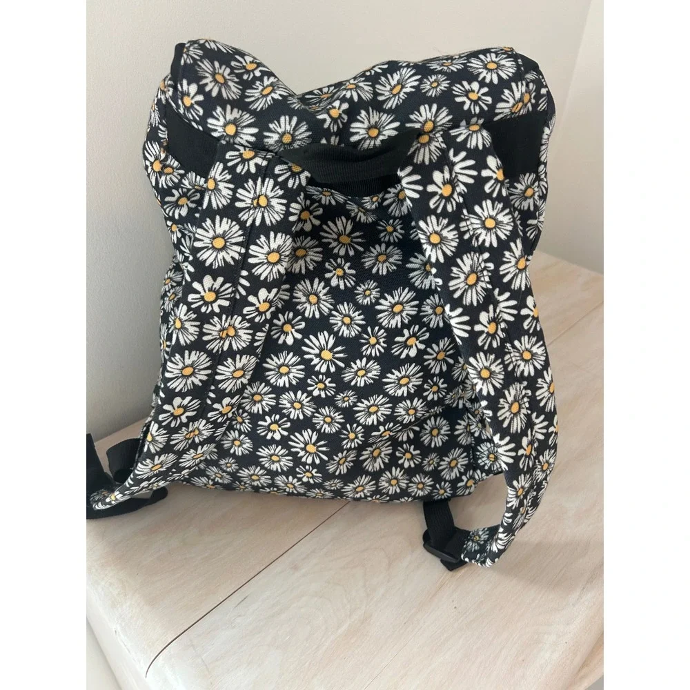 Art Class Daisy Floral Boho Backpack Black White Yellow Recycled Polyester Bag